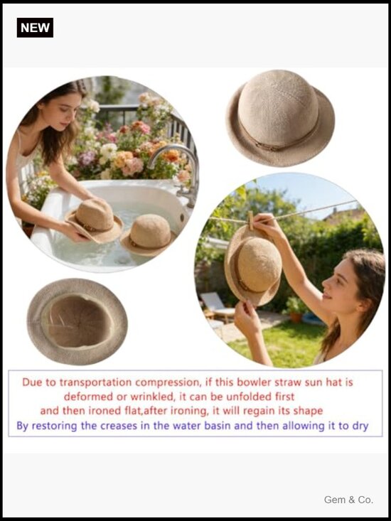 Women Vintage Cloche Sun Hat UPF 50+ Rolled Brim Straw Bucket Hat Travel main image 4